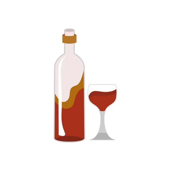 Wijnfles en glazen Cafe illustratie — Stockvector