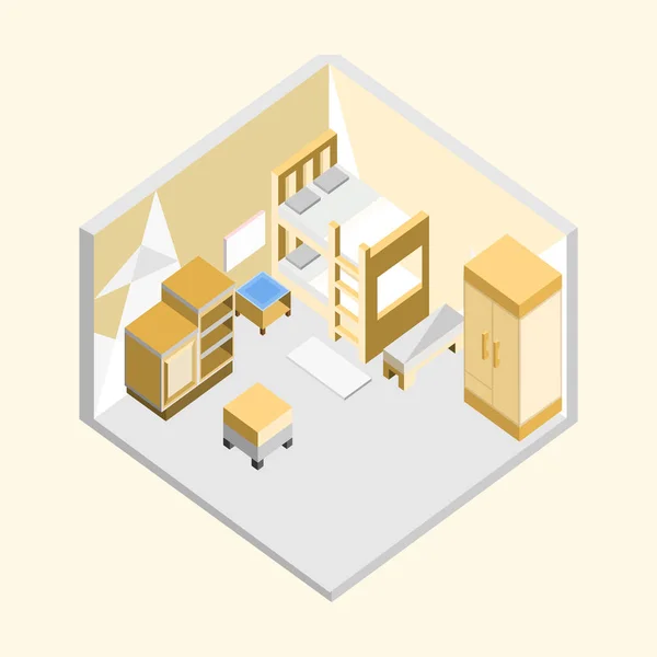 Chambre jaune Isometric Home Illustration intérieure Design — Image vectorielle