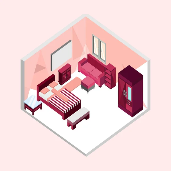 Chambre féminine Isometric Home Illustration intérieure Design — Image vectorielle
