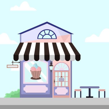 Buz krem Shop Mağaza açık bina arka plan illüstrasyon