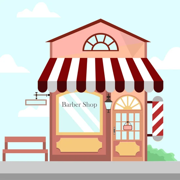 Barbershop Store Front byggnaden bakgrund Illustration — Stock vektor