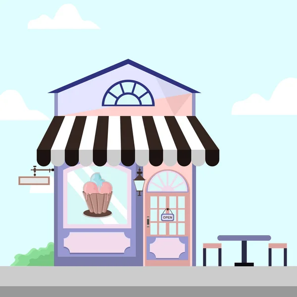 Ice Cream Shop Store Front byggnaden bakgrund Illustration — Stock vektor