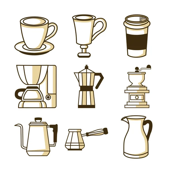 Café Équipement connexe Illustration Design Set — Image vectorielle
