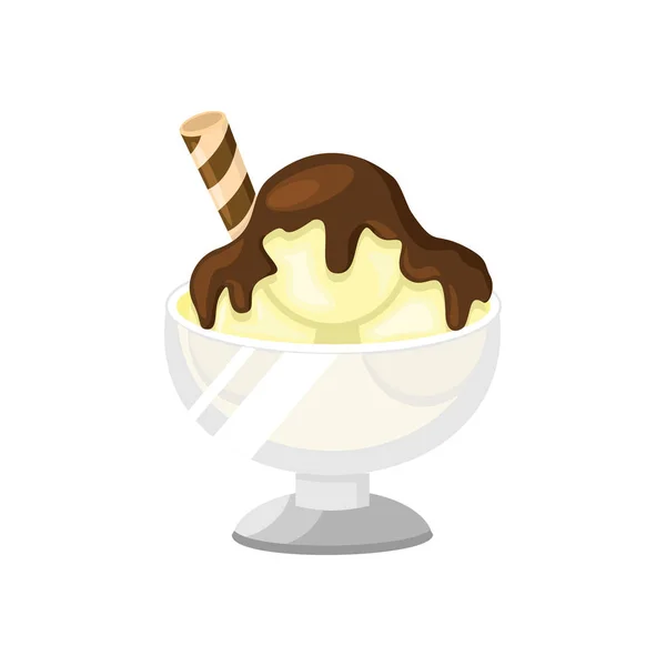 Vanilla Sundae Ice Cream Scoop Ilustración — Vector de stock