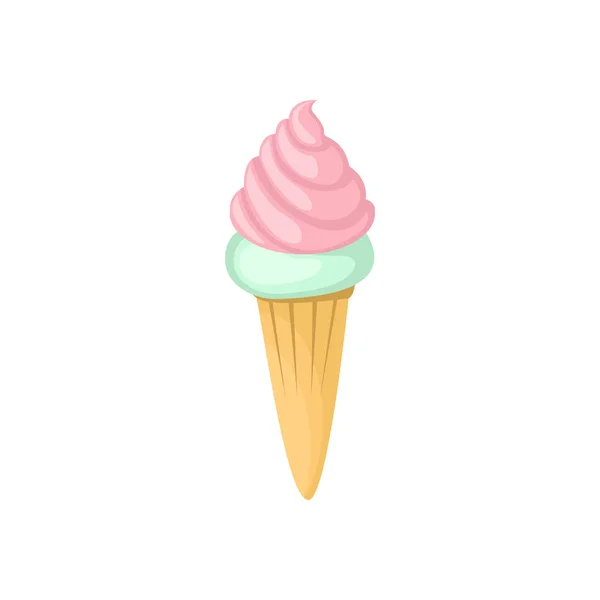 草莓绿茶冰淇淋锥插图 — 图库矢量图片
