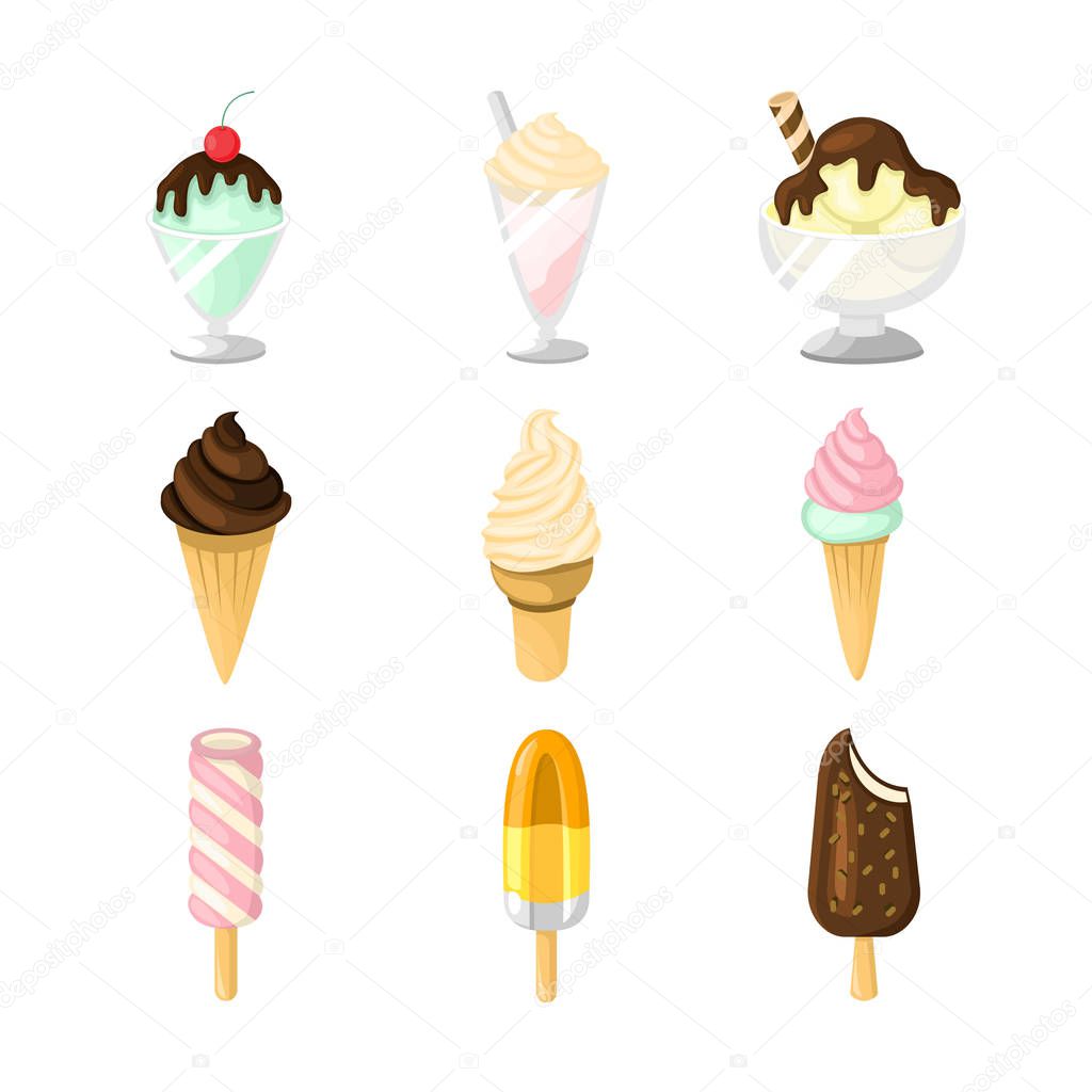 Various Ice Cream Type Illustration Set