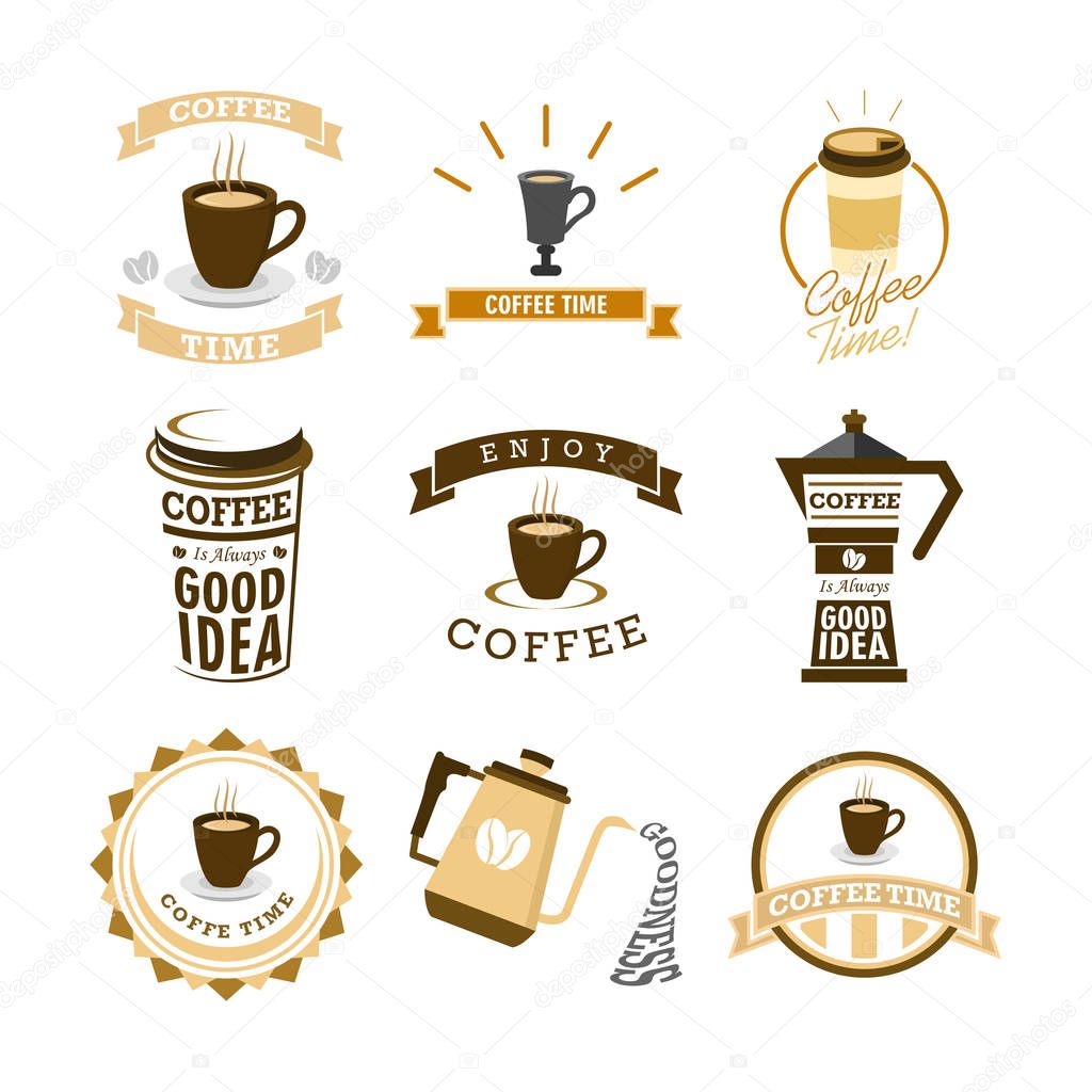 Coffee Time Various Mural Lettering Typography Vector Illustration Graphic Design Set