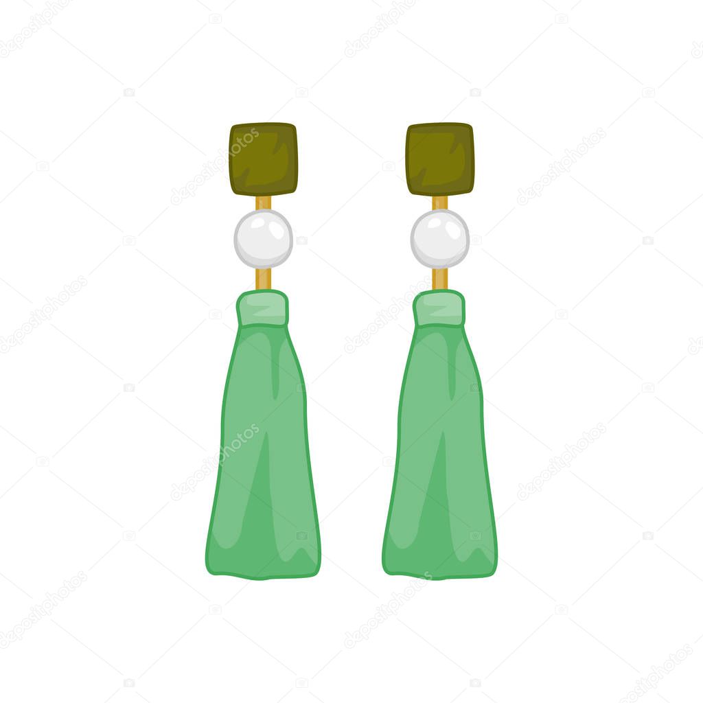 Green Pearl Earings Fashion Style Item Illustration