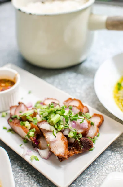 Close up of fried crispy pork, thai food — Stock Photo, Image