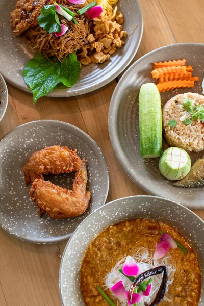 Northern Thai Food Wooden Table — Stock Photo, Image