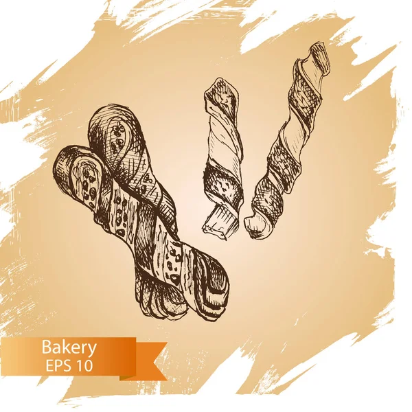 Иллюстрационный эскиз - пекарня. булочки, слойки — стоковый вектор