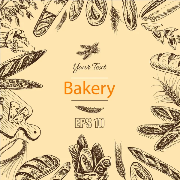 Croquis d'illustration - boulangerie. pains, baguettes — Image vectorielle