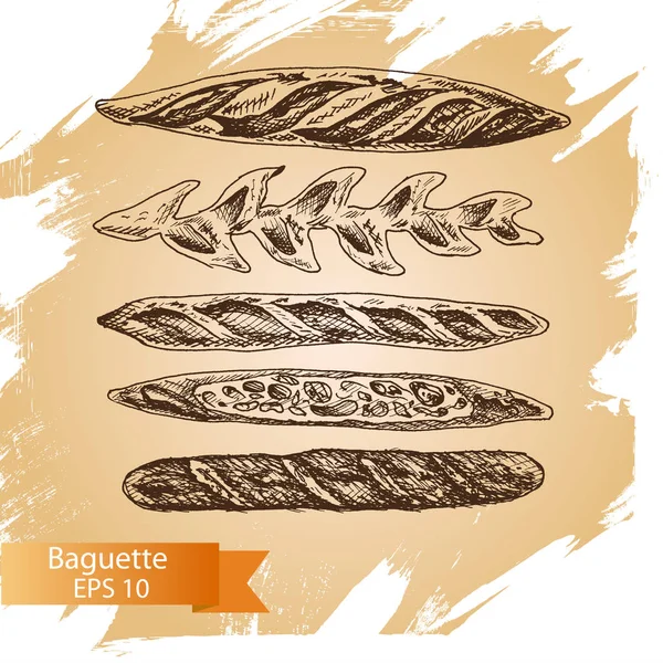 Illustrationsskizze - Bäckerei. Laib, Baguette — Stockvektor