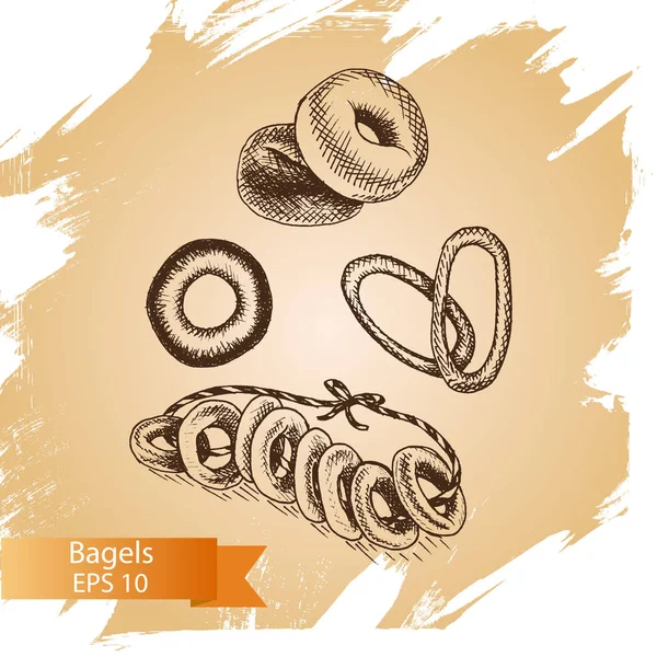 Boceto ilustración - panadería. bagels . — Vector de stock