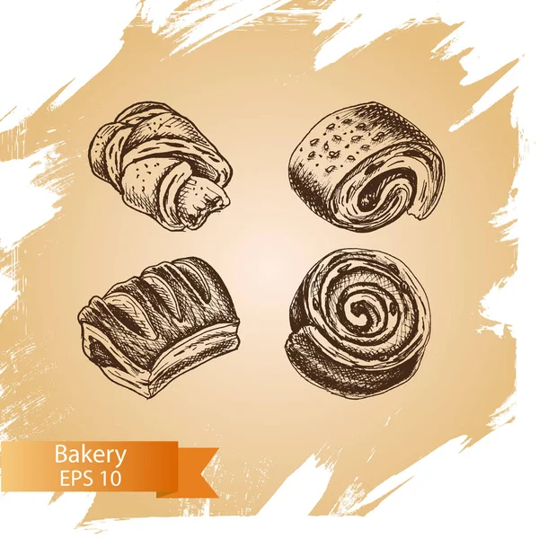 Illustrationsskizze - Bäckerei. Brötchen, Windbeutel — Stockvektor