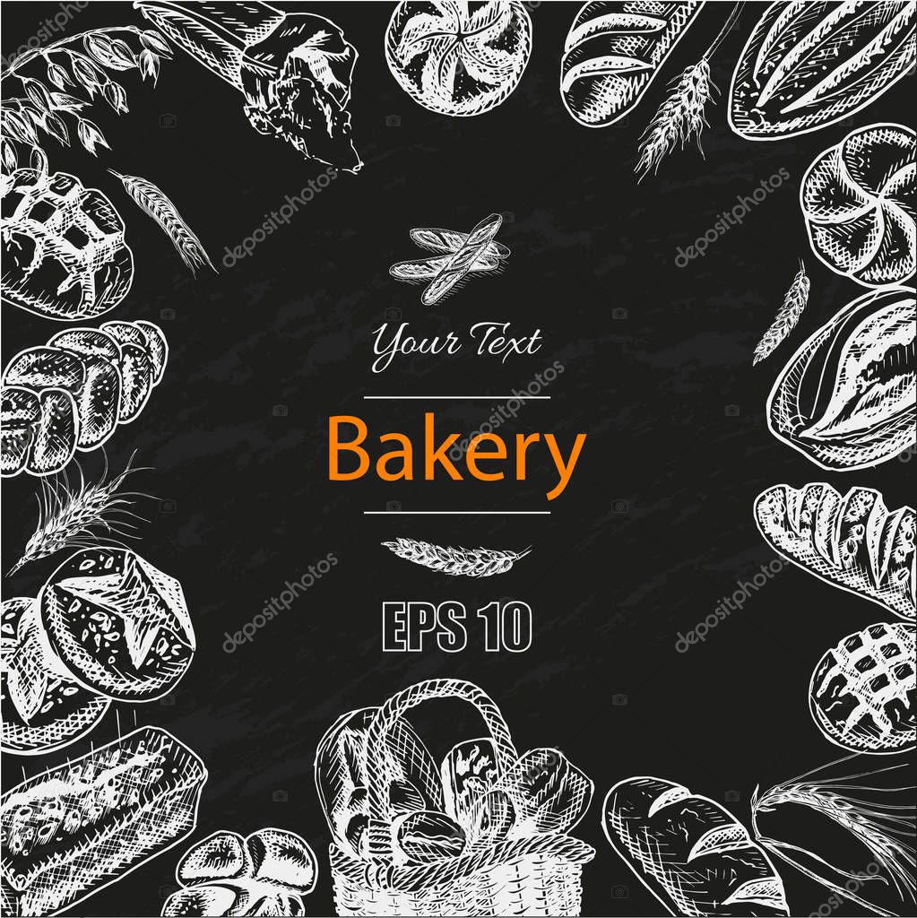 Vector illustration of bakery fresh pastry card sketch