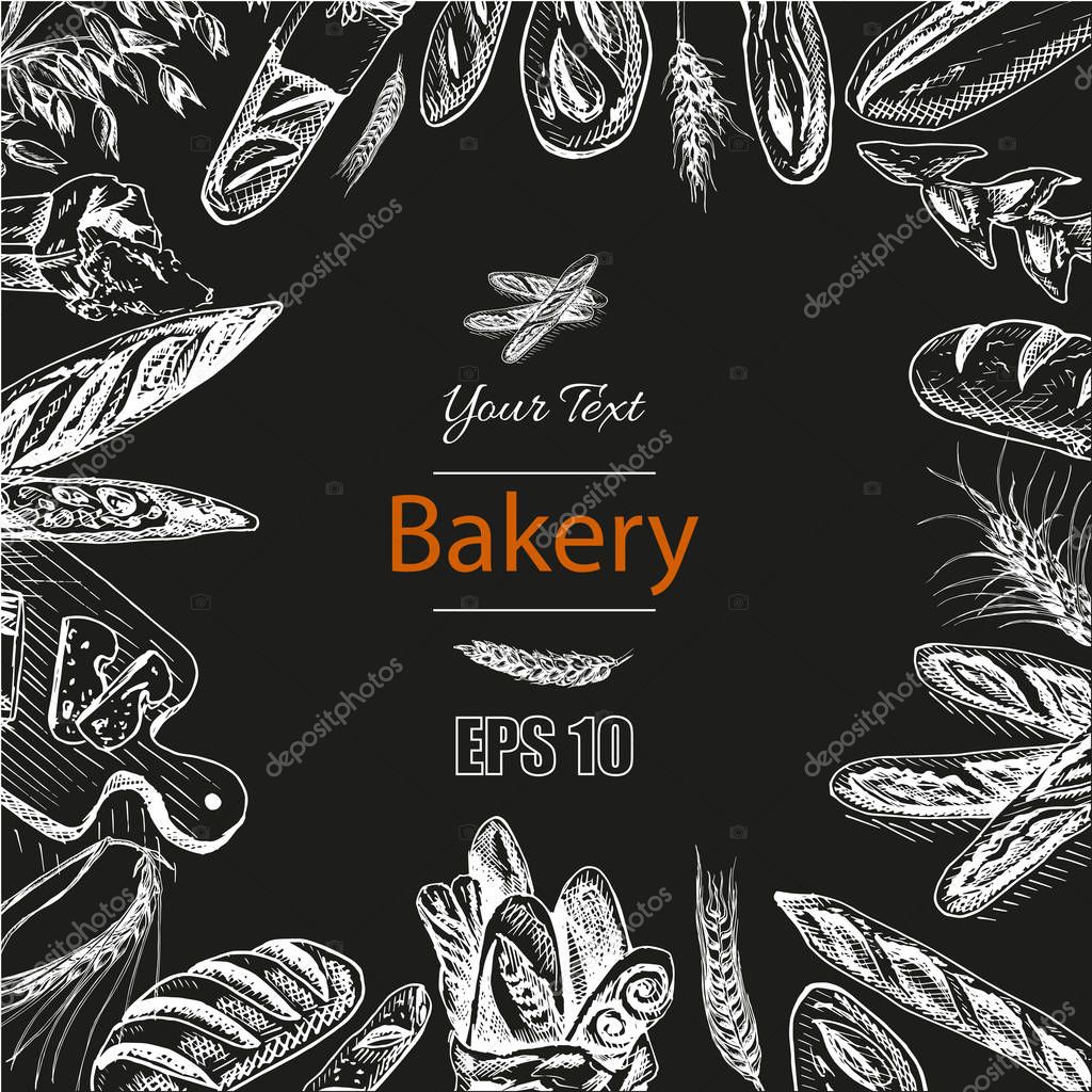 Vector illustration of bakery fresh pastry card sketch