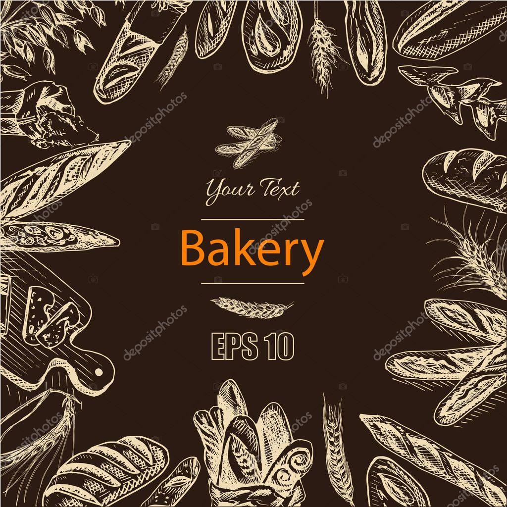 Vector illustration of bakery fresh pastry card sketch