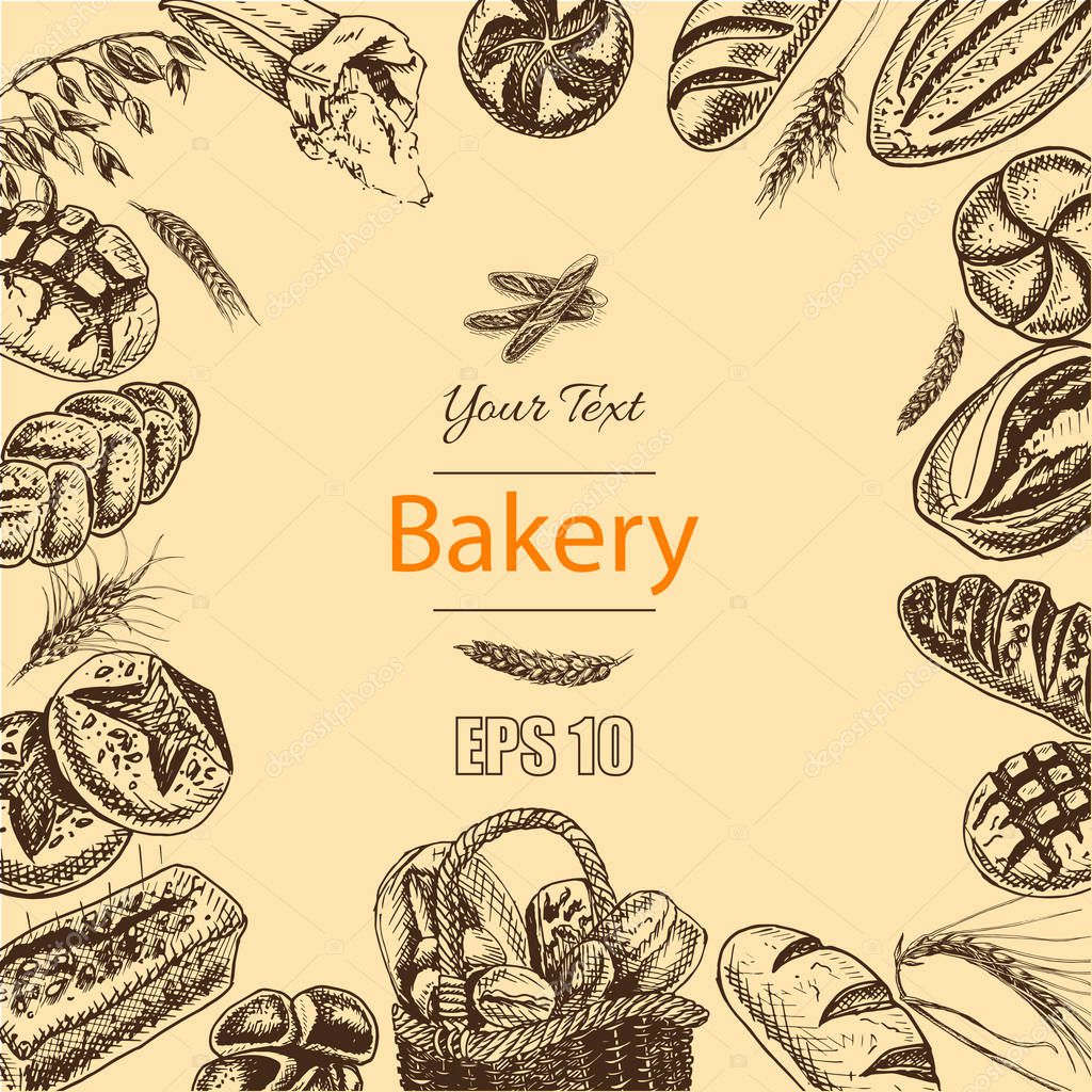 Vector illustration of bakery fresh pastry card sketch