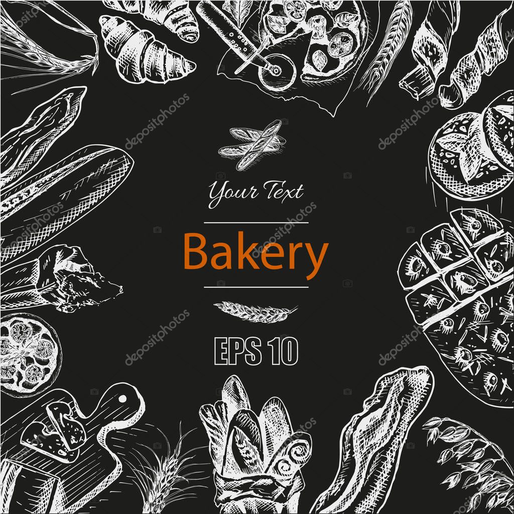 Vector illustration of bakery fresh pastry card sketch