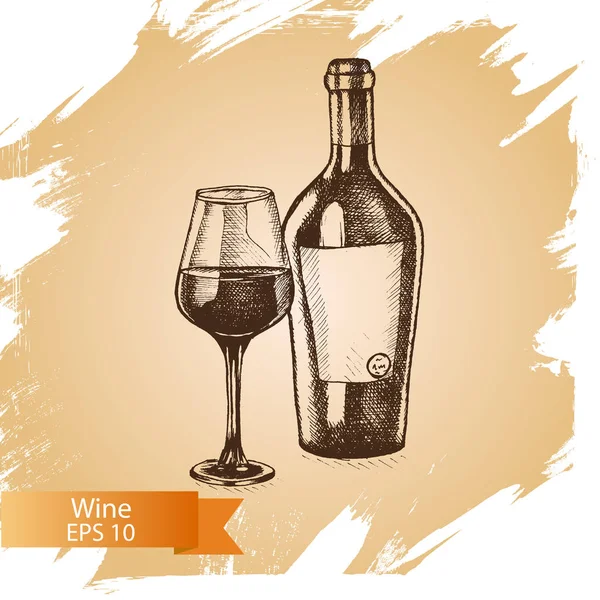 Пляшка вина та скляна картка — стоковий вектор
