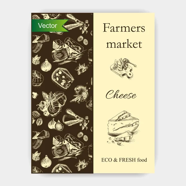 Náčrt aktivní zóny sýr potraviny karty — Stockový vektor