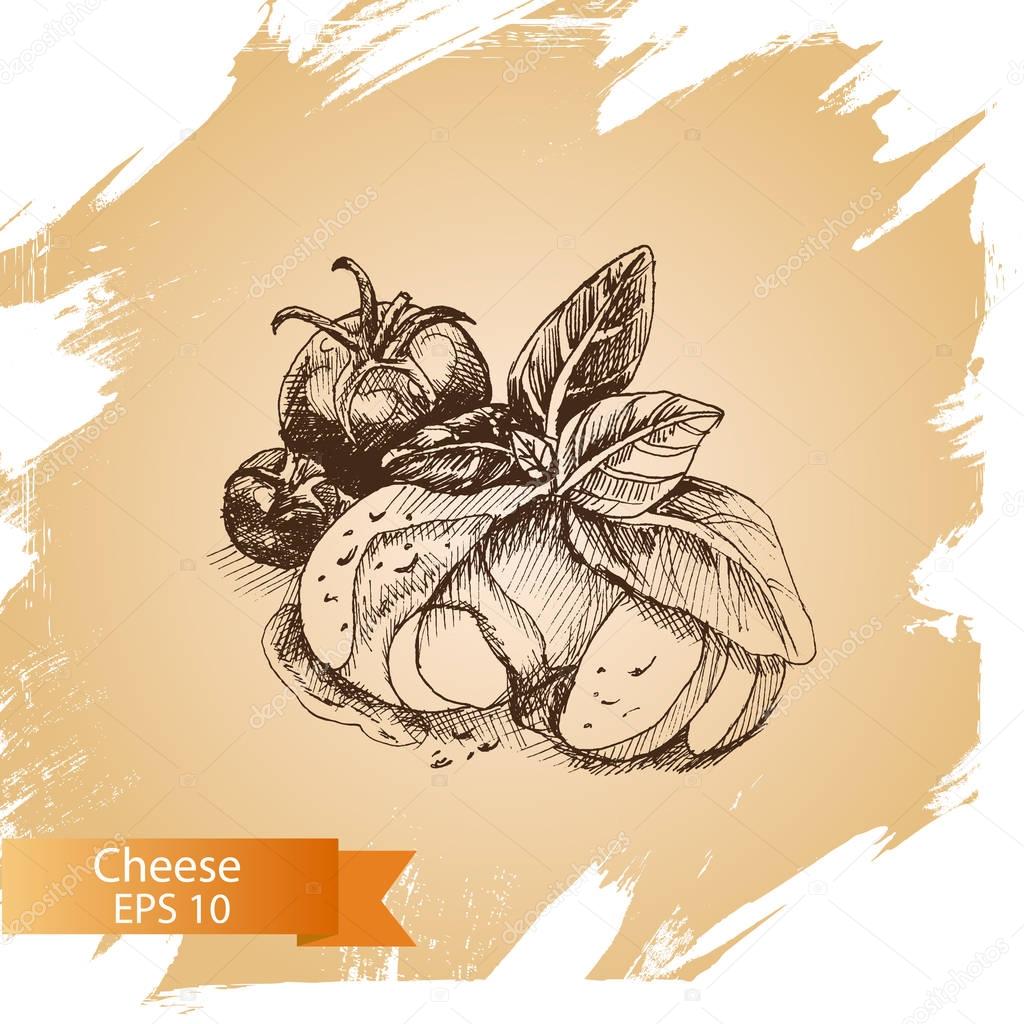 sketch of salad caprese food card