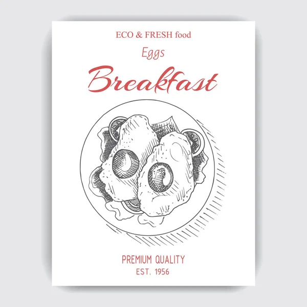 Tarjeta de menú de desayuno doodle — Vector de stock