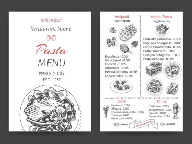 Kartı menüsü İtalyan restoranı