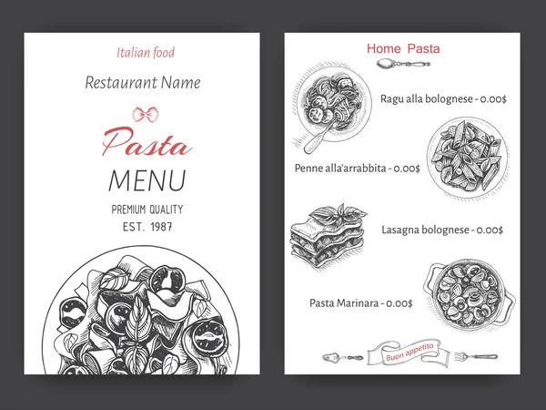 Kaart menu Italiaans restaurant — Stockvector