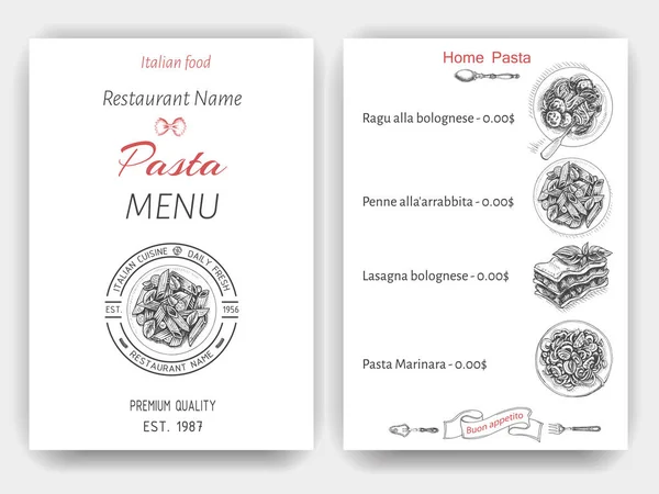 Carta menú restaurante italiano — Vector de stock