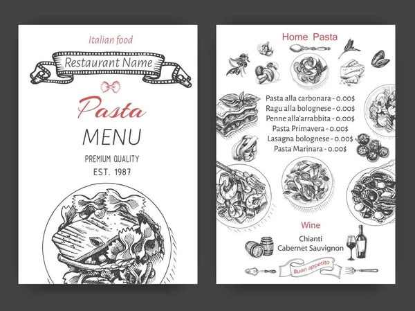 Kaart menu Italiaans restaurant — Stockvector