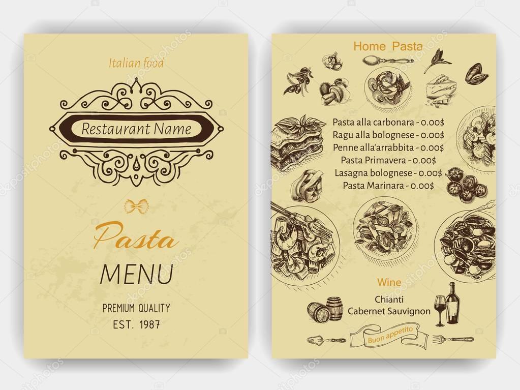 Vector illustration sketch - pasta. Card menu italian restaurant. Banner italan cuisine.