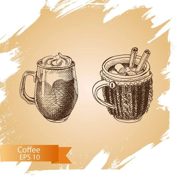 Copos de café desenhados à mão —  Vetores de Stock