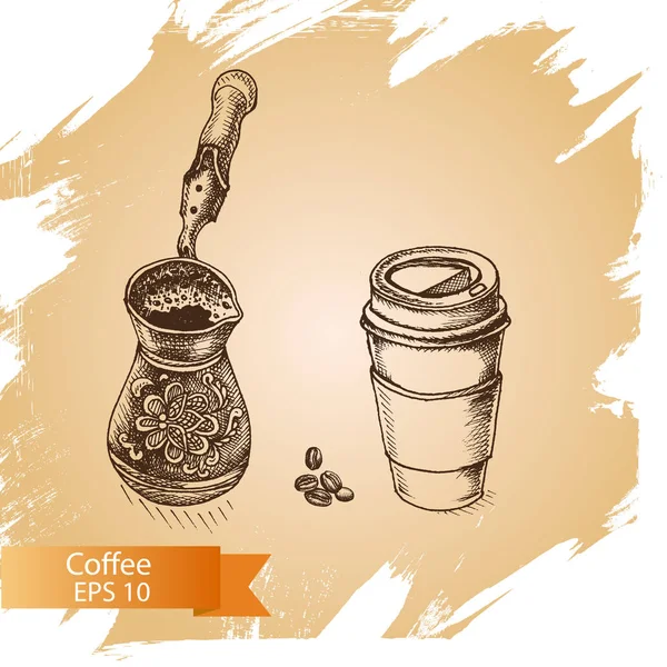 Bir fincan kahve ve demlik.