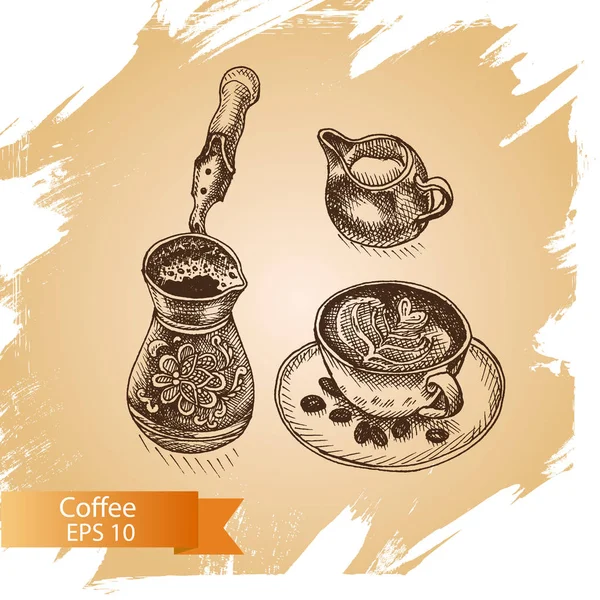 Bir fincan kahve ve demlik.