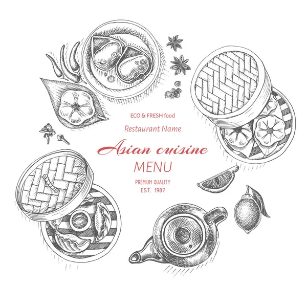 Asiatico cibo menu design modello — Vettoriale Stock