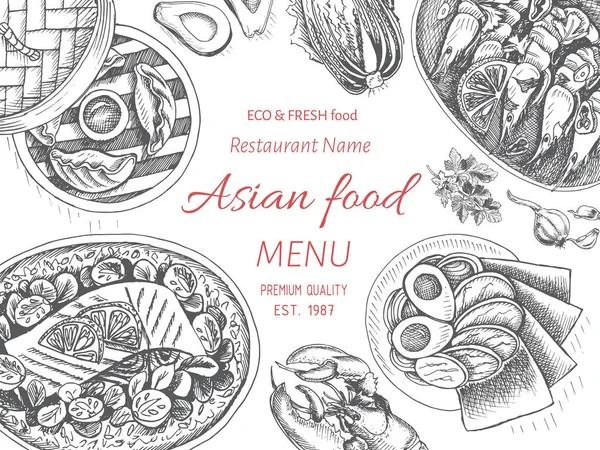 Азиатское меню питания шаблон — стоковый вектор