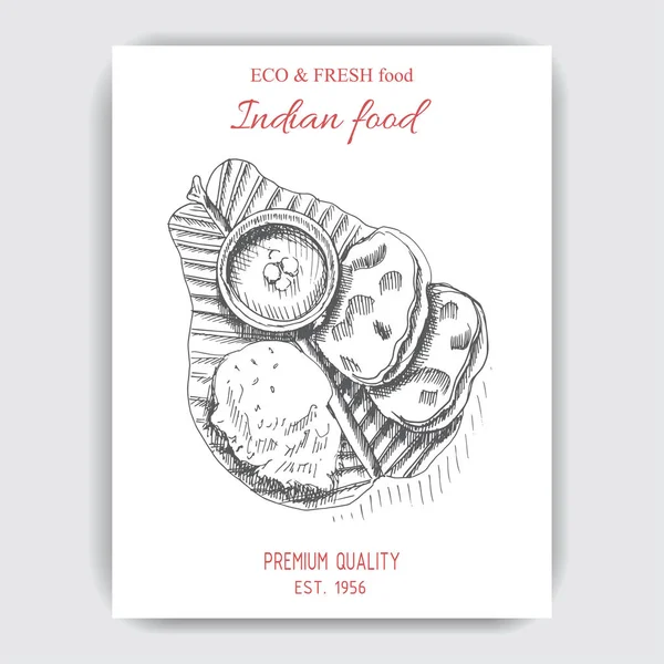 Bosquejo comida india — Vector de stock