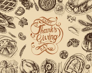 Şükran günü kutlama yemeği gösteren resim