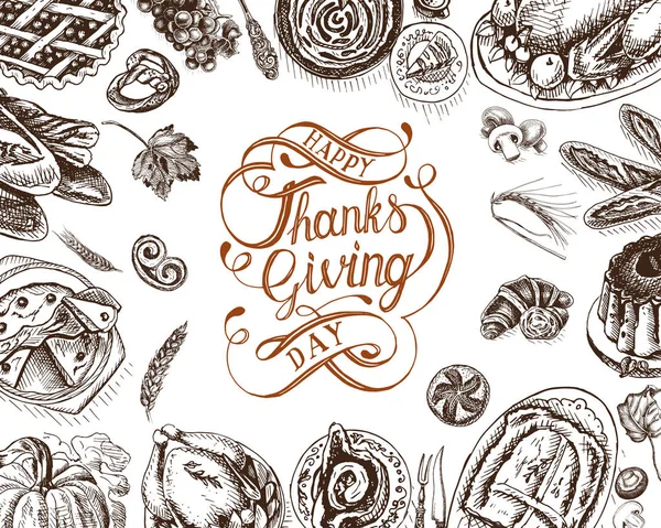 Illustration av Thanksgiving Day festliga middag — Stock vektor