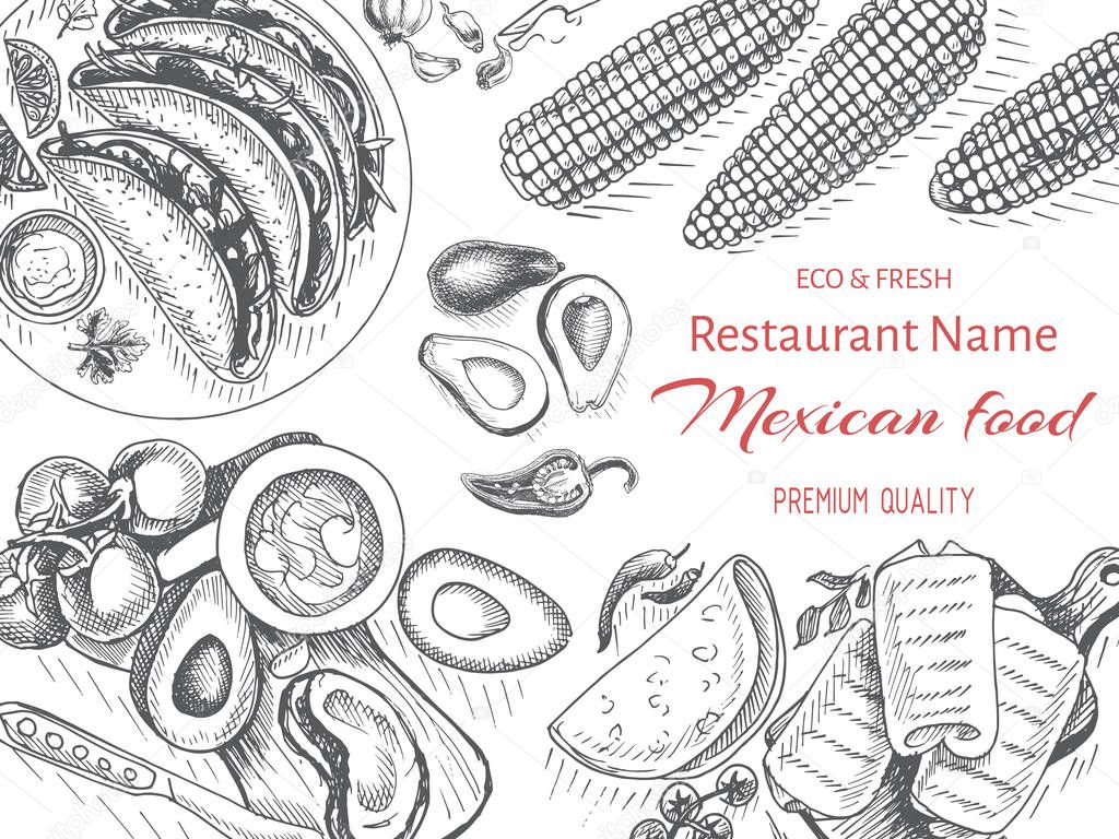 Mexican cuisine on table illustration