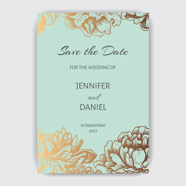 Πρότυπο πρόσκληση γάμου με λουλούδια — Διανυσματικό Αρχείο