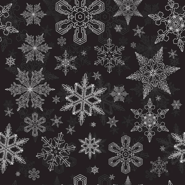 Snowflakes desen siyah — Stok Vektör