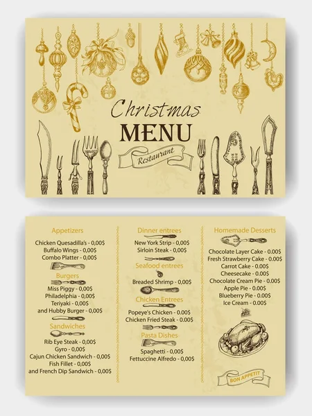 Menu restauracji vintage Christmas — Wektor stockowy