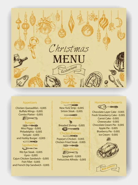 Navidad menú de restaurante vintage — Vector de stock