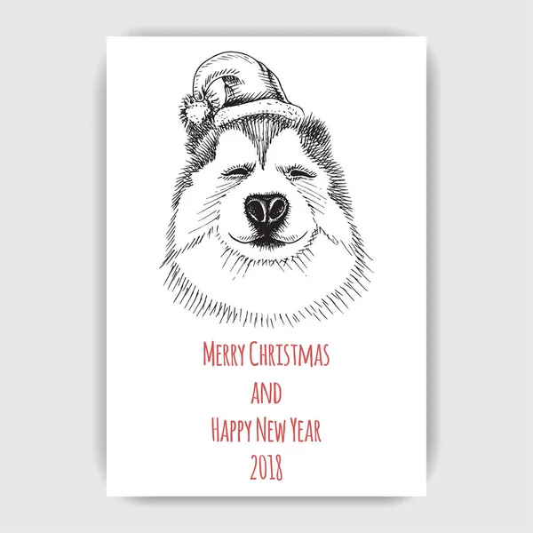 Tarjeta de felicitación de Navidad con perro — Vector de stock