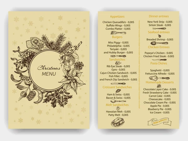 Menu de Noël Vintage — Image vectorielle