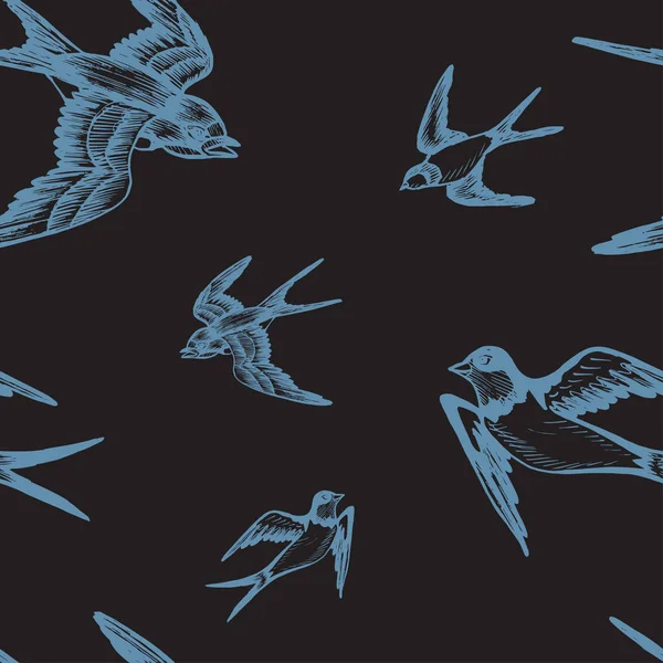 Vector Illustratie Schets Van Zwaluwen Patroon Met Vogels — Stockvector