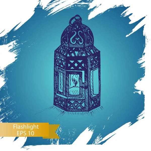 Vector Illustration Sketch Flashlight Vintage Lantern — Stock Vector